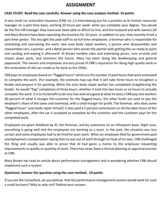 Solved ASSIGNMENT CASE STUDY. Read the case carefully. | Chegg.com