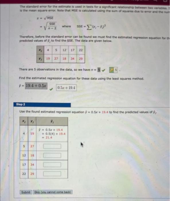 Solved The standard error for the estimate is used in tests | Chegg.com