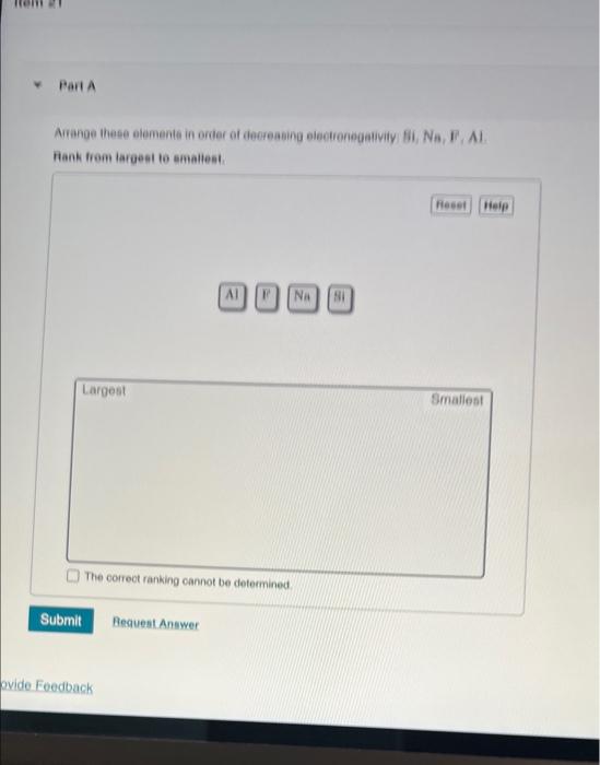 Solved Part A Arrange these elements in order of decreasing | Chegg.com