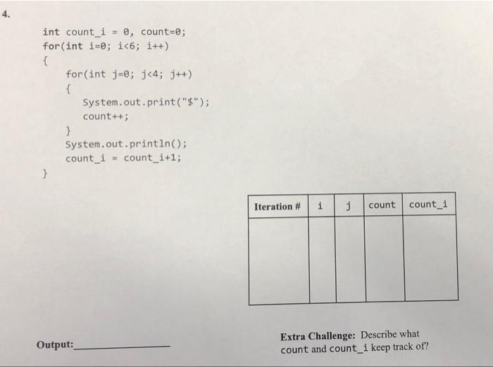 Solved 4. int count_i = 0, count=0; for(int i=0; i