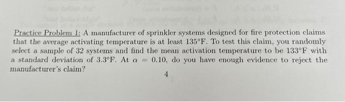 Solved Practice Problem 1: A manufacturer of sprinkler | Chegg.com