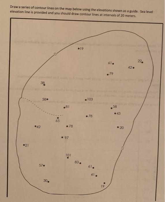 Solved Draw a series of contour lines on the map below using | Chegg.com