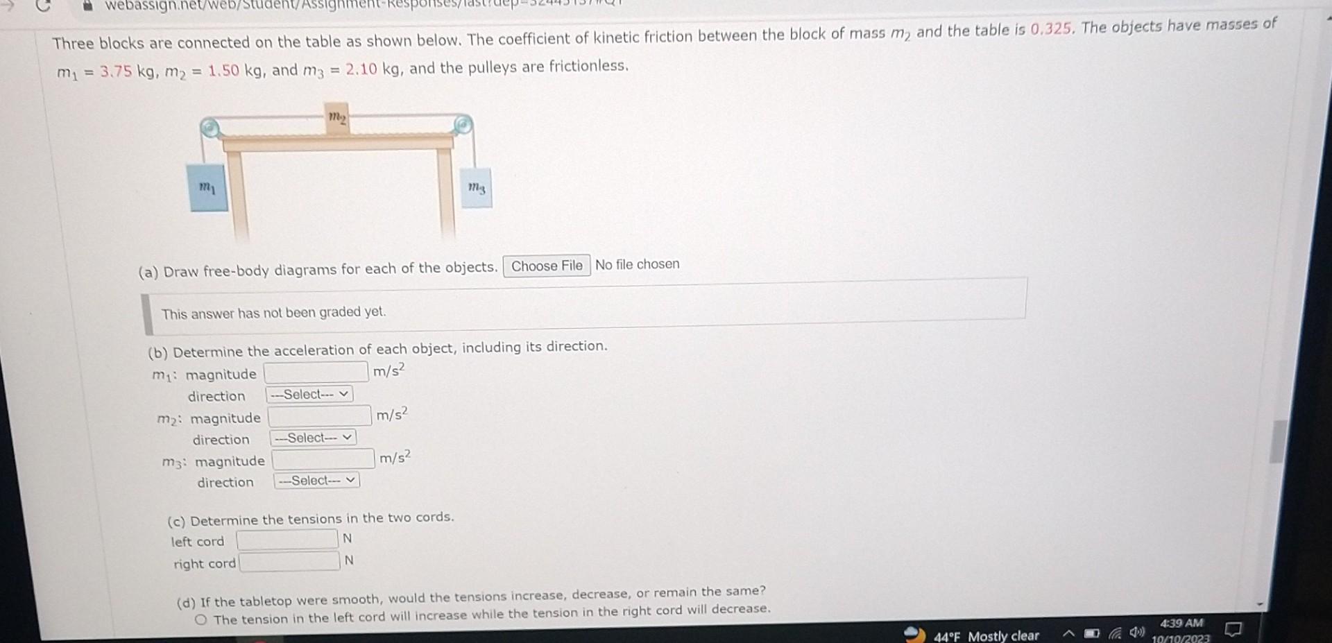Solved Three blocks are connected on the table as shown | Chegg.com