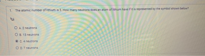 number of neutron in lithium atom
