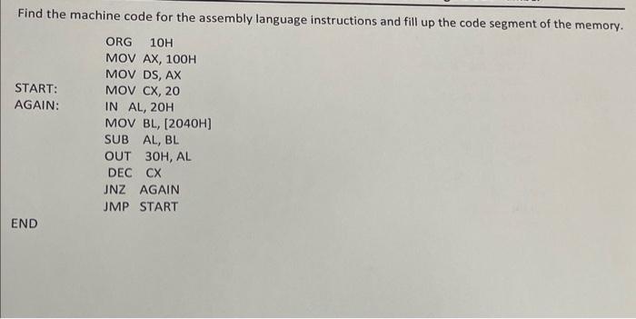 Solved Find the machine code for the assembly language | Chegg.com