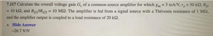 Solved 7.117 Calculate the overall voltage gain G, of a | Chegg.com