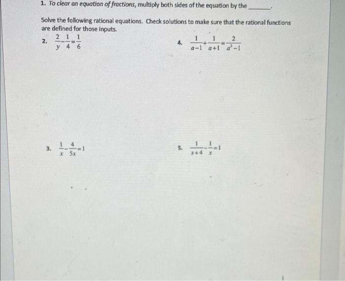 Solved 1. To clear an equation of fractions, multiply both | Chegg.com