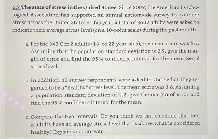 Solved 6.7 The state of stress in the United States. Since | Chegg.com
