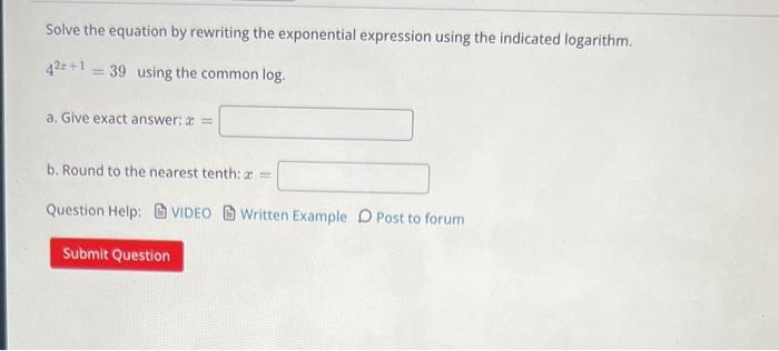 Solved Solve The Equation By Rewriting The Exponential Chegg Com