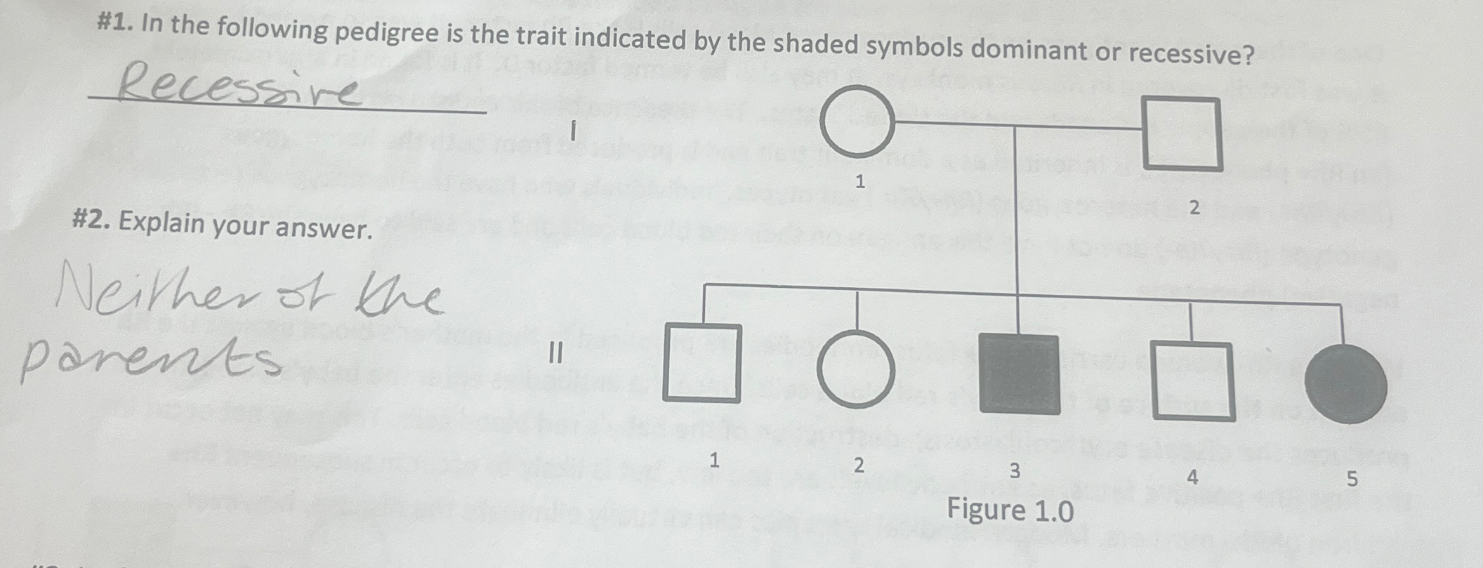 Solved #1. ﻿In the following pedigree is the trait indicated | Chegg.com