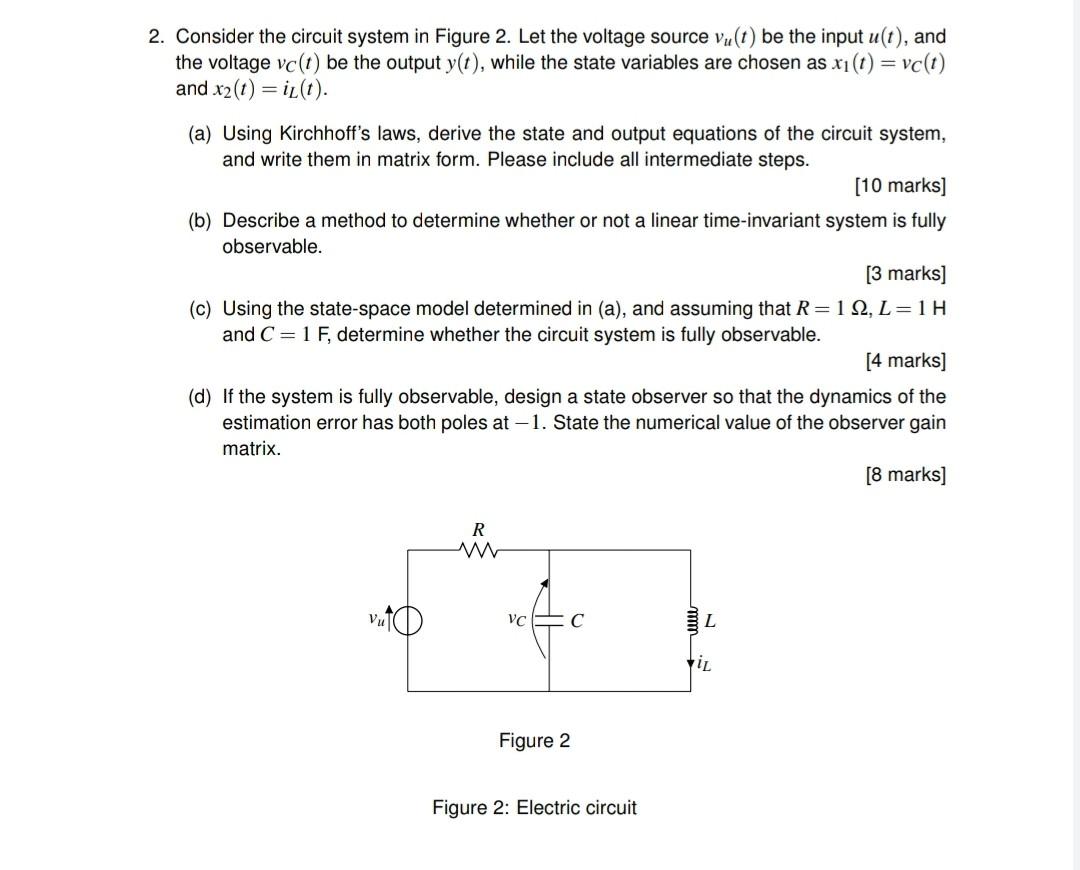 Solved 2. Consider the circuit system in Figure 2. Let the | Chegg.com