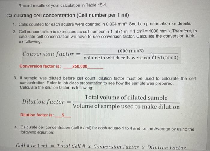 Solved RESULTS Fill in the results of cell count in | Chegg.com