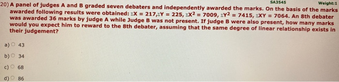 Solved SA3545 Weight: 1 20) A Panel Of Judges A And B Graded | Chegg.com