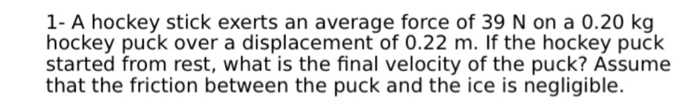 Solved 1- A Hockey Stick Exerts An Average Force Of 39 N On | Chegg.com