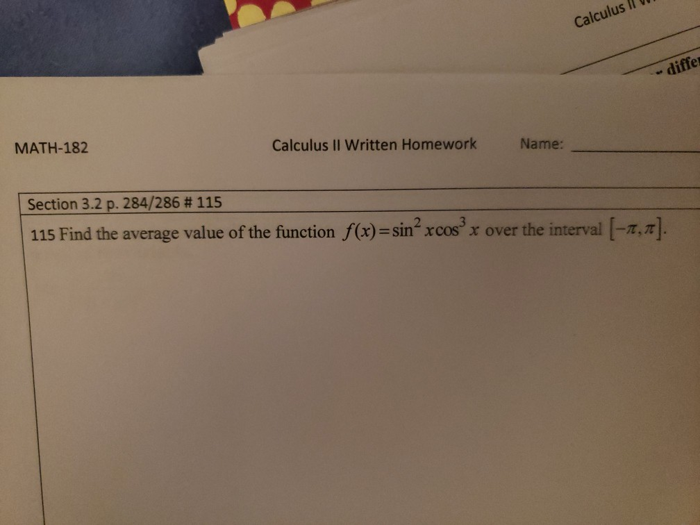 Solved Calculus differ MATH-182 Calculus II Written Homework | Chegg.com