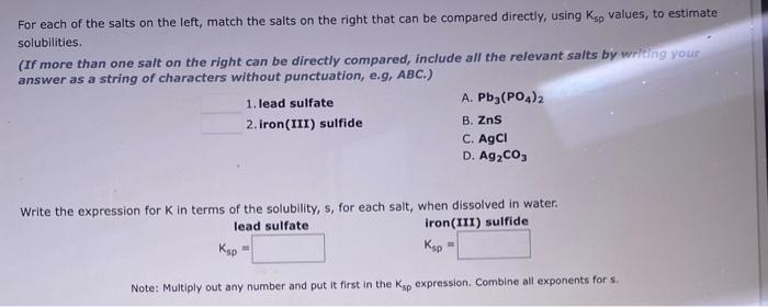 Solved For each of the salts on the left, match the salts on | Chegg.com