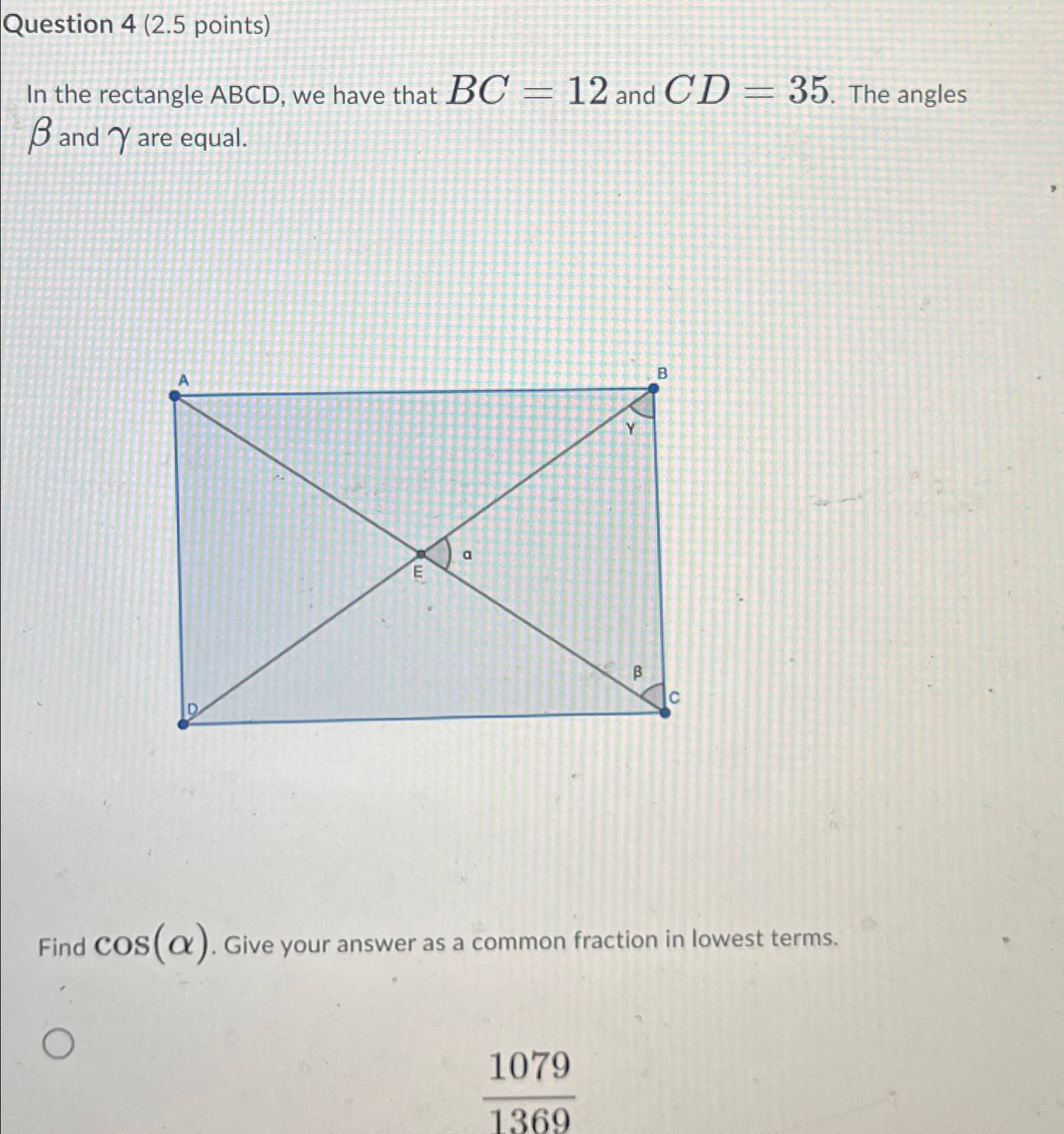Solved Question 4 (2.5 ﻿points)In the rectangle ABCD, we | Chegg.com