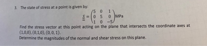 Solved 3. The state of stress at a point is given by: 15 0 | Chegg.com