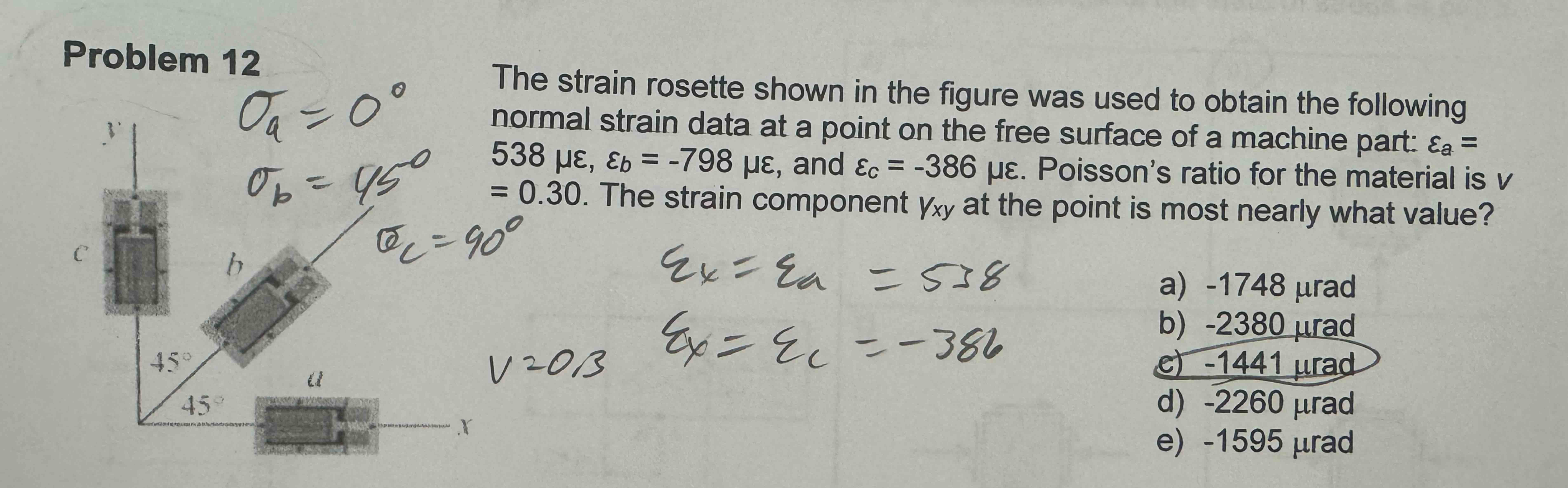 Solved The strain rosette shown in ﻿the figure was used to | Chegg.com