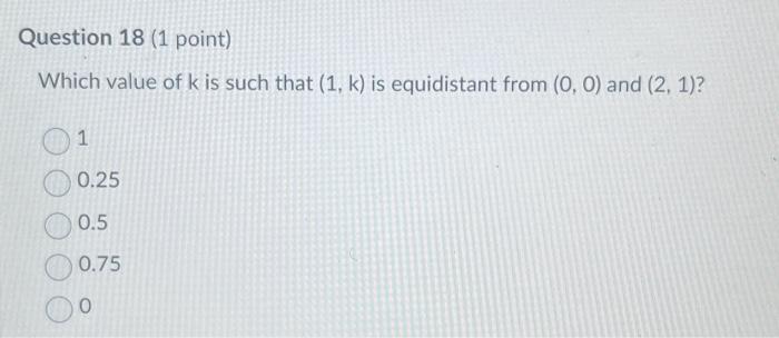 Solved Which value of k is such that (1,k) is equidistant | Chegg.com