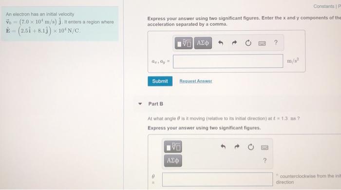 Solved Constants Ip An Electron Has An Initial Velocity V Chegg Com