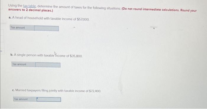 Solved Using the tax table, determine the amount of taxes | Chegg.com