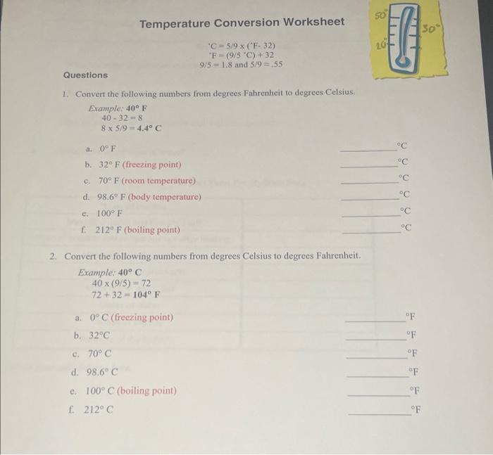 Solved Temperature Conversion Worksheet