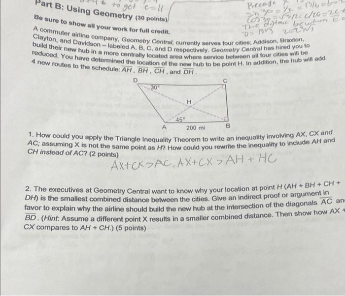 Solved To Get All Art B: Using Geometry (30 Points) Be Sure | Chegg.com