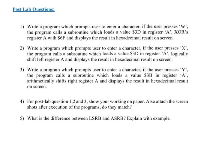 Solved Post Lab Questions: 1) Write a program which prompts | Chegg.com