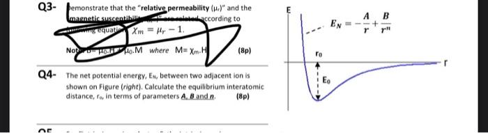 Q3- Q4- The net potential energy, E4, between two | Chegg.com