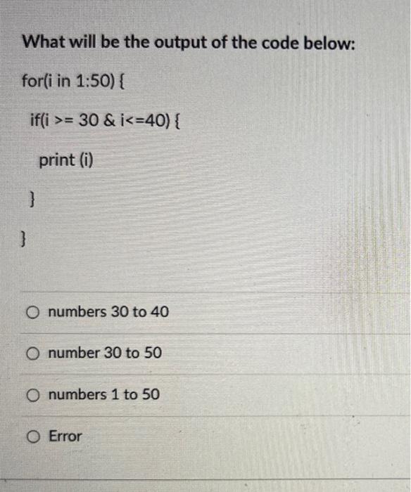 What will be the output of the code below: for(i in | Chegg.com
