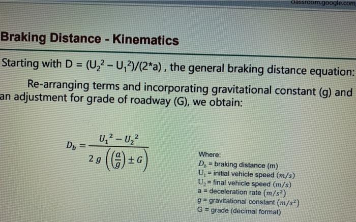 Solved classroom.google.com Braking Distance - Kinematics | Chegg.com