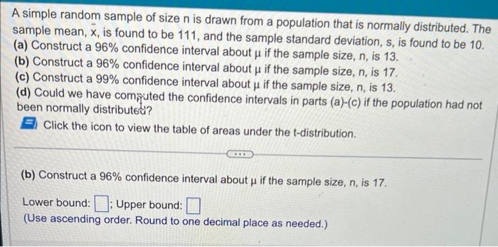 Solved A simple random sample of size n is drawn from a | Chegg.com