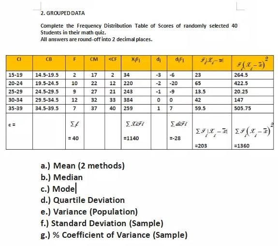 solved-2-grouped-data-complete-the-frequency-distribution-chegg