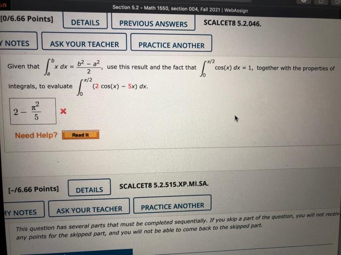 Solved in Section 5.2 - Math 1550, section 004, Fall 2021 | | Chegg.com