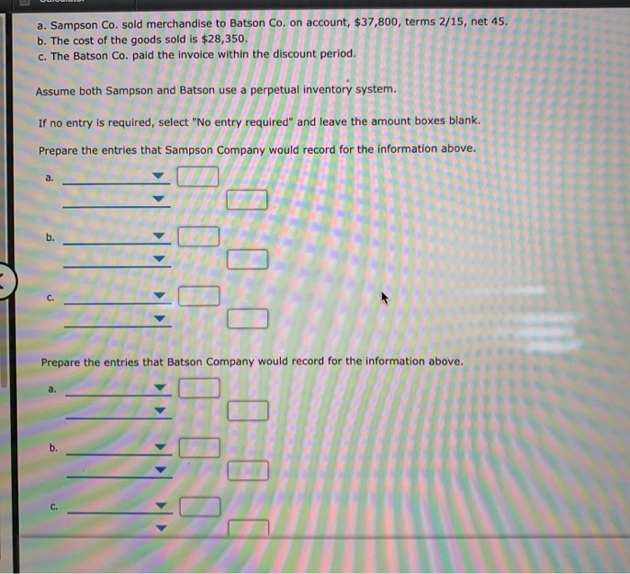 Solved A. Sampson Co. Sold Merchandise To Batson Co. On | Chegg.com