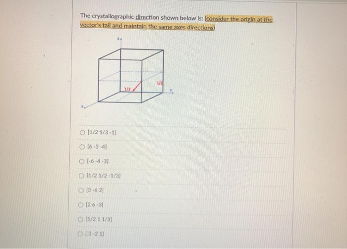 Solved The crystallographic direction shown below is: | Chegg.com