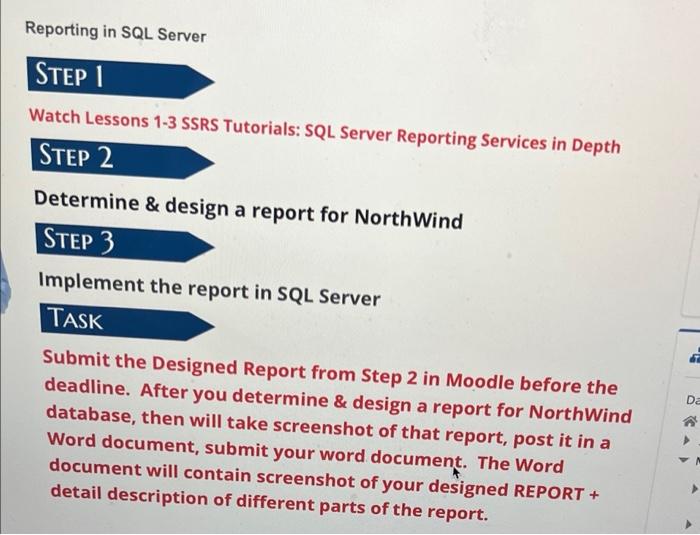 Solved Reporting in SQL Server STEP 1 Watch Lessons 1-3 SSRS | Chegg.com