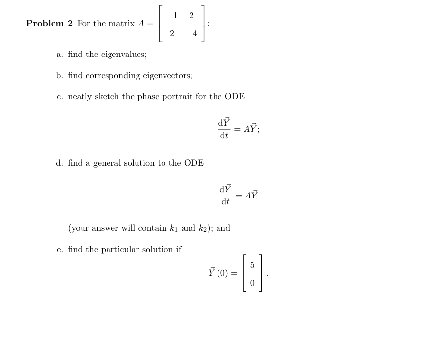 Solved Problem 2 ﻿For the matrix A=[-122-4] ﻿:a. ﻿find the | Chegg.com