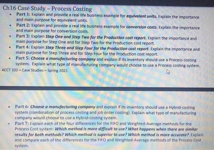 Solved . Ch16 Case Study - Process Costing Part 1: Explain | Chegg.com