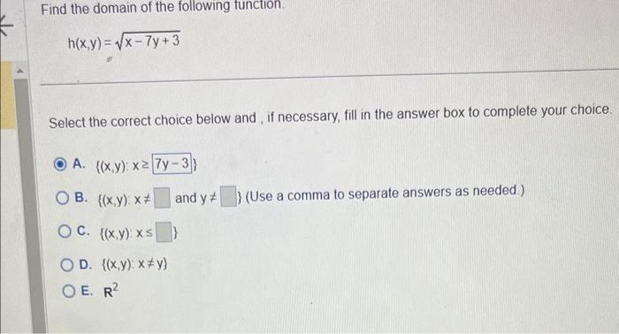 Solved Find the domain of the following function. | Chegg.com