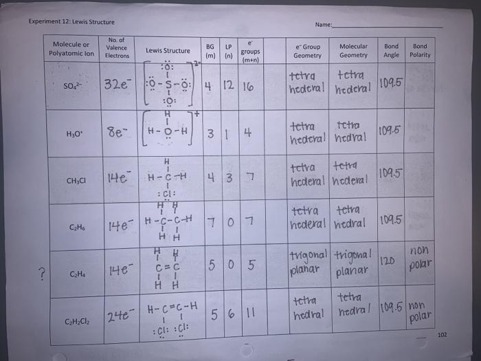 Solved Report for Experiment 12. Lewis Structures and Chegg