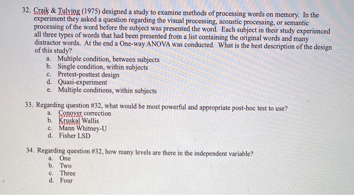 craik and tulving 1975 experiment method