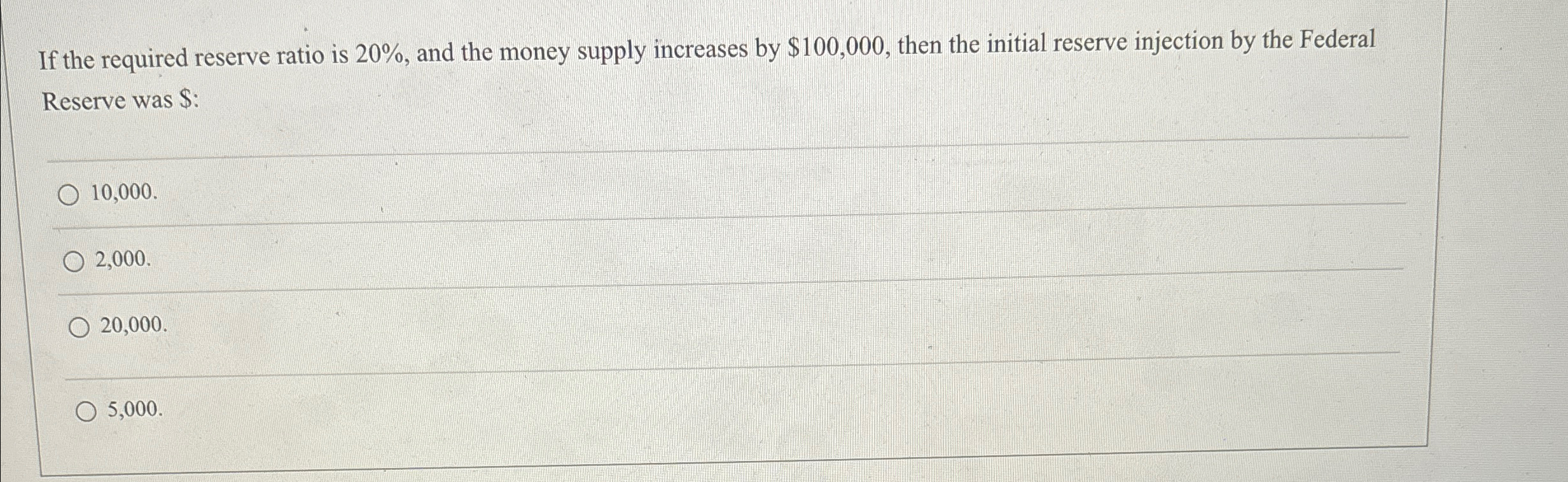 Solved If the required reserve ratio is 20%, ﻿and the money | Chegg.com