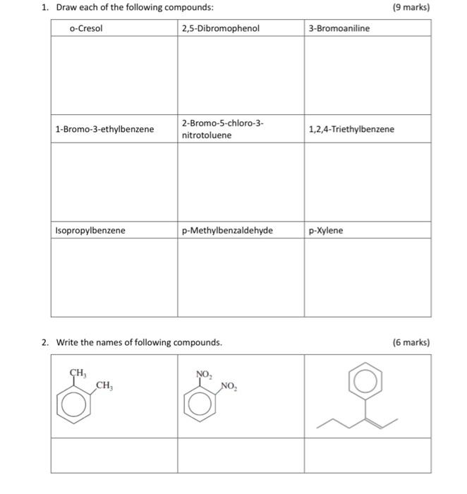 Solved 1. Draw each of the following compounds: (9 marks) 2. | Chegg.com