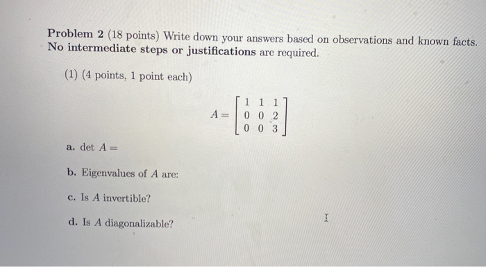 Solved Problem 2 (18 Points) Write Down Your Answers Based | Chegg.com