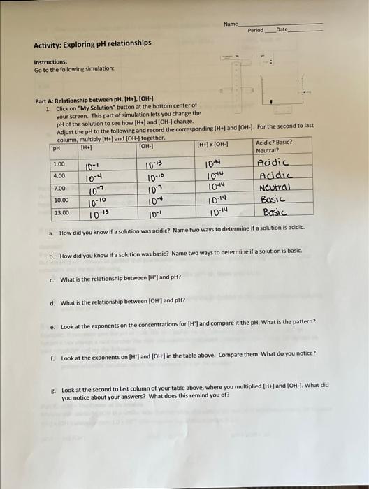 Solved Part A: Relationship between pH,[H+],[OH−] 1. Click | Chegg.com