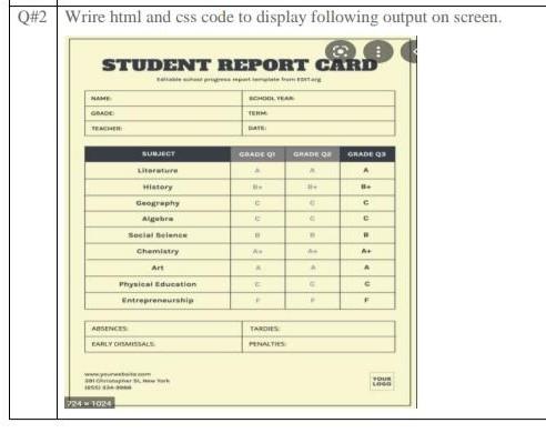 Solved Q#2 Wrire html and css code to display following | Chegg.com