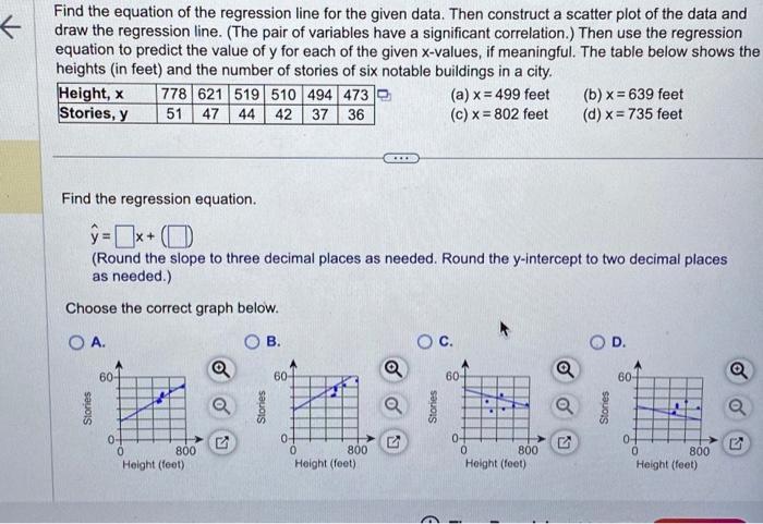 Solved Find the equation of the regression line for the | Chegg.com