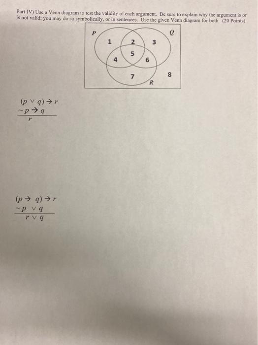 Solved Part Iv Use A Venn Diagram To Test The Validity O Chegg Com